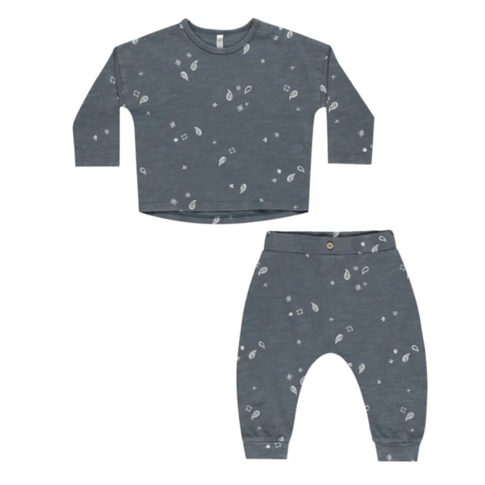 Rylee + Cru Slate Blue Paisley Tee & Pant Set